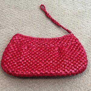 Handmade Red Plastic Raffia Woven Clutch Wristlet Bag Philippines Retro Tourist